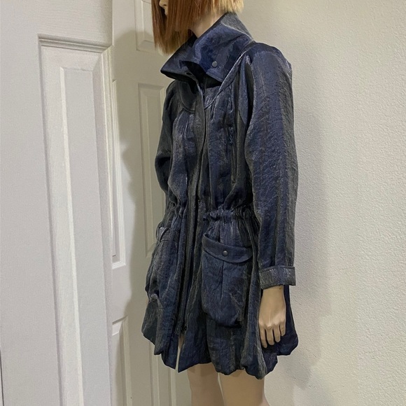 SAMUEL DONG Shimmer Bluish Gray Cinched Waist Bubble Coat Jacket Size L - Picture 2 of 16